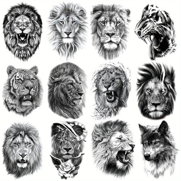 Black Fierce Arm Temporary Tattoo Stickers - 12 Sheets